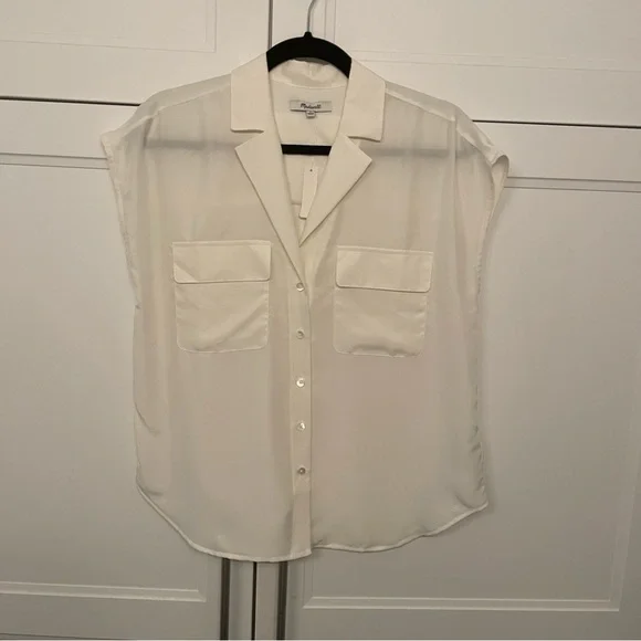 NWT! Madewell Silk Drapey Patch-Pocket Sleeveless Shirt | Lighthouse | Small - Picture 7 of 13